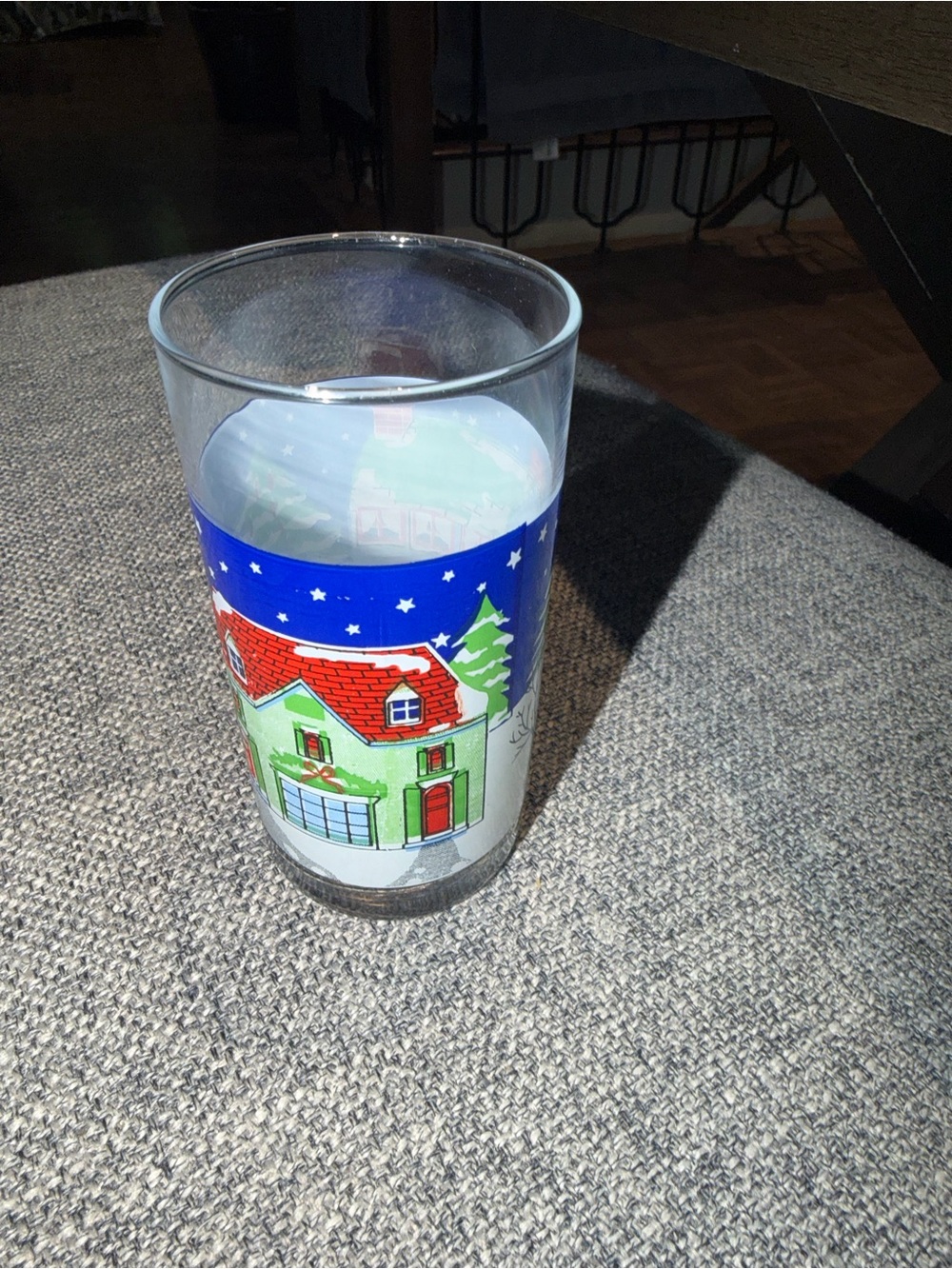 Holiday Glass Tumbler with Festive Green House Design
